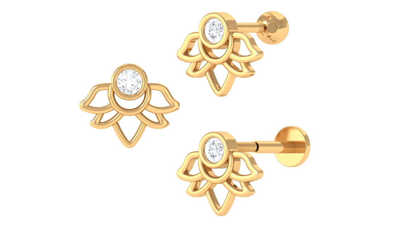 Diamond Lotus Earring for Helix Piercing