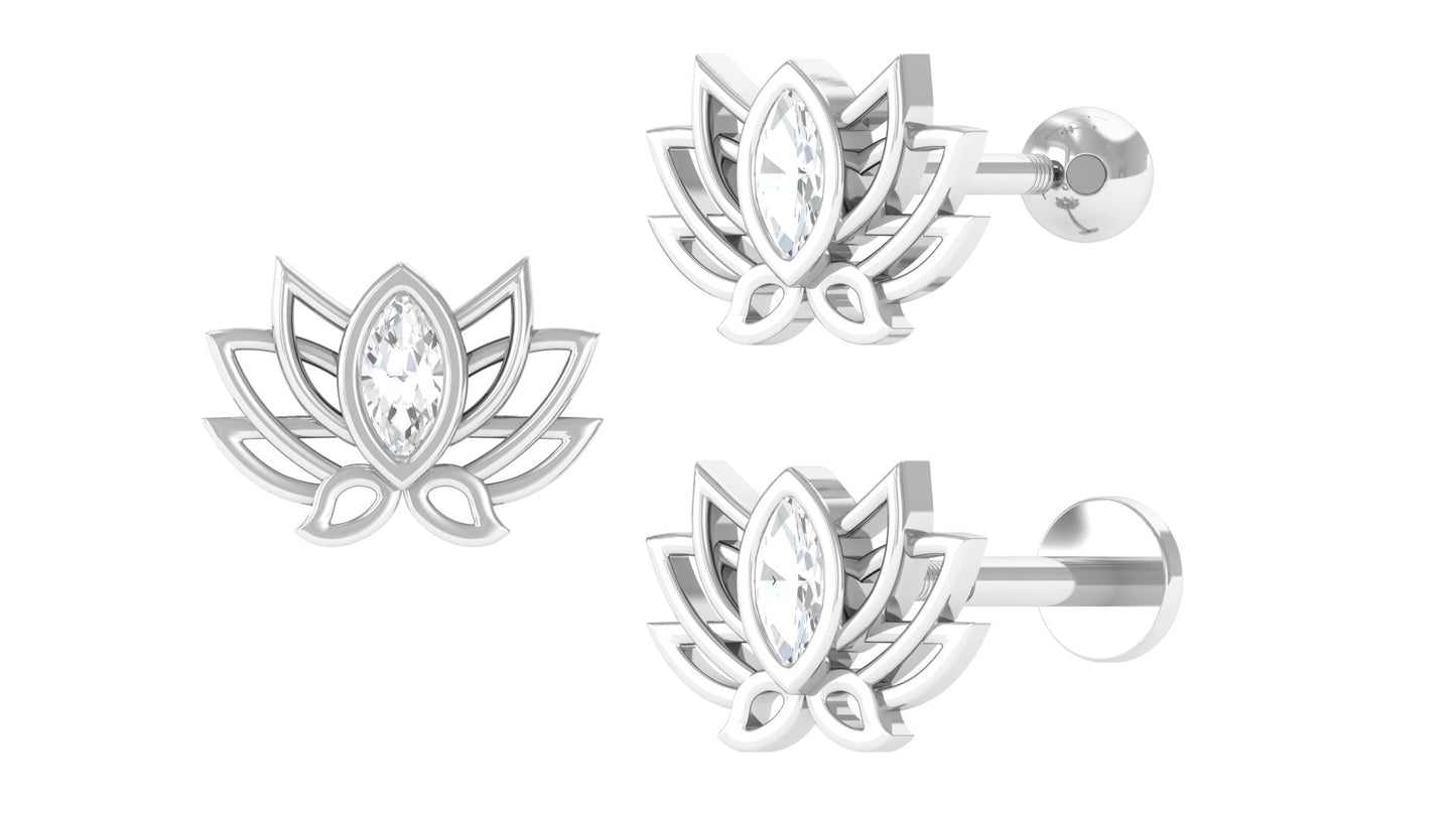 Marquise Diamond Lotus Cartilage Earring for Her