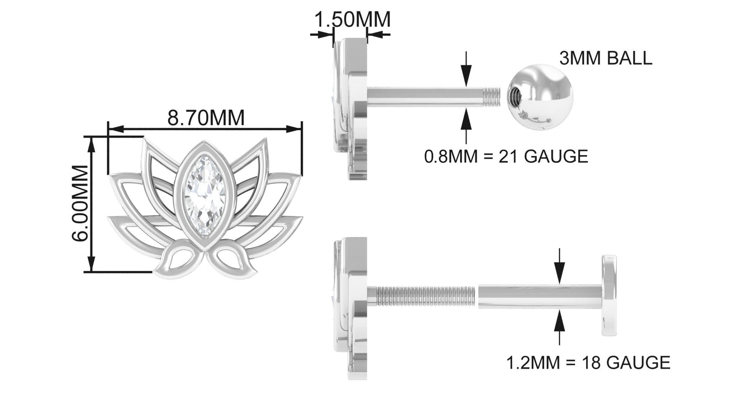 Marquise Diamond Lotus Cartilage Earring for Her