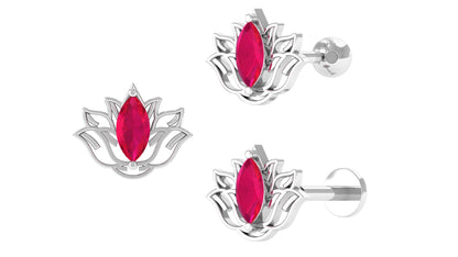 Marquise Ruby Lotus Earring for Helix Piercing