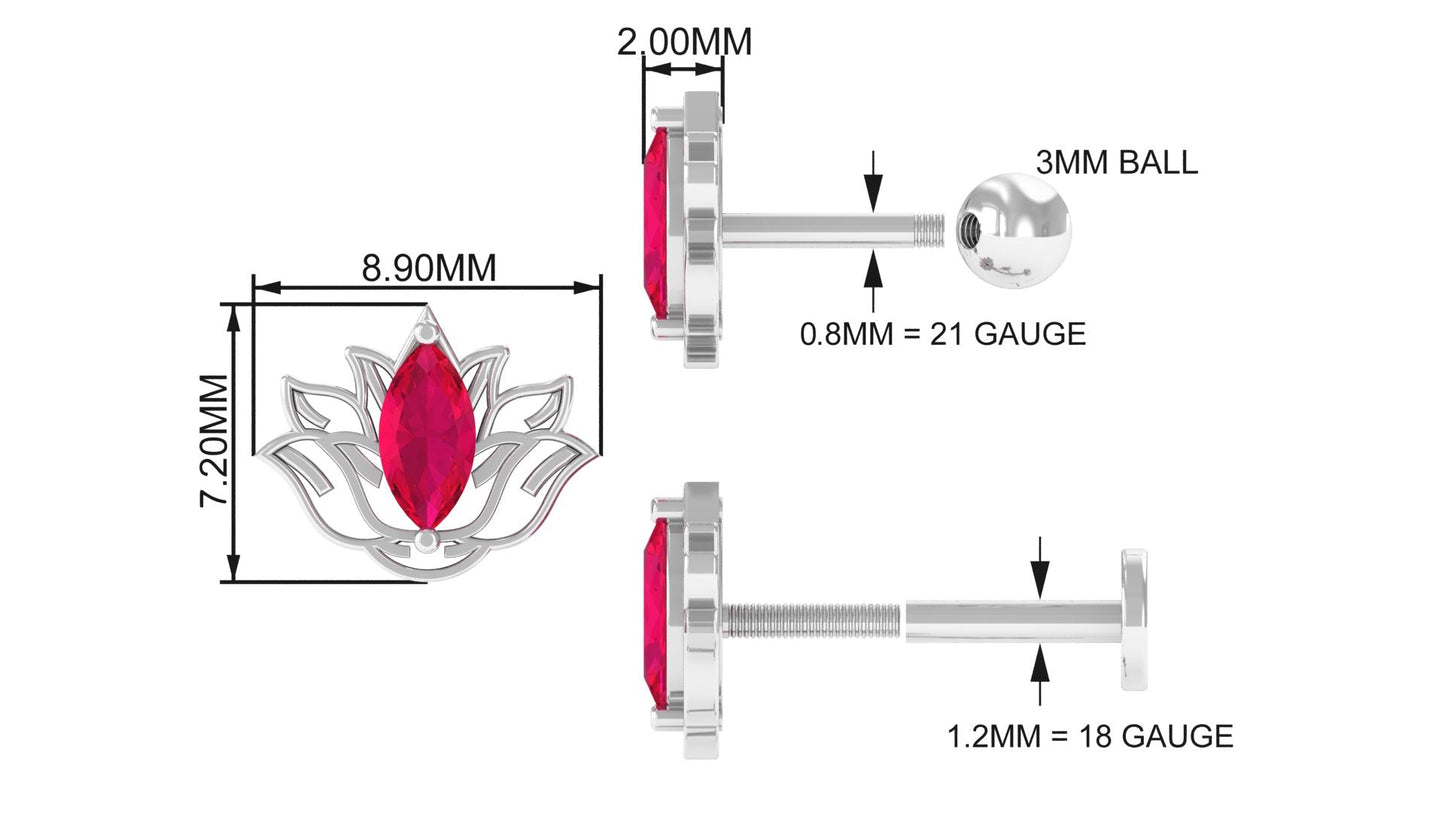 Marquise Ruby Lotus Earring for Helix Piercing