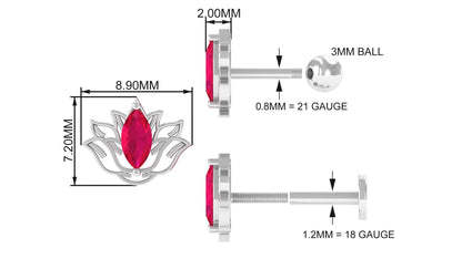 Marquise Ruby Lotus Earring for Helix Piercing