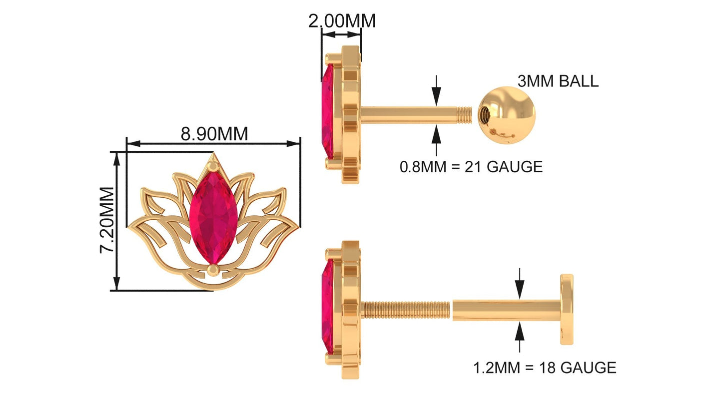 Marquise Ruby Lotus Earring for Helix Piercing
