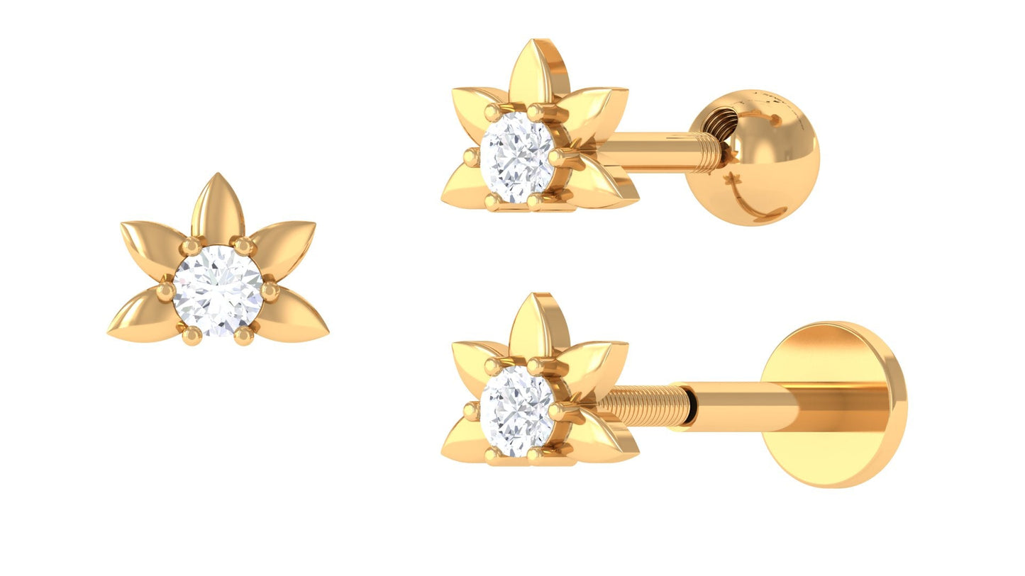 Diamond Floral Earring for Tragus Piercing
