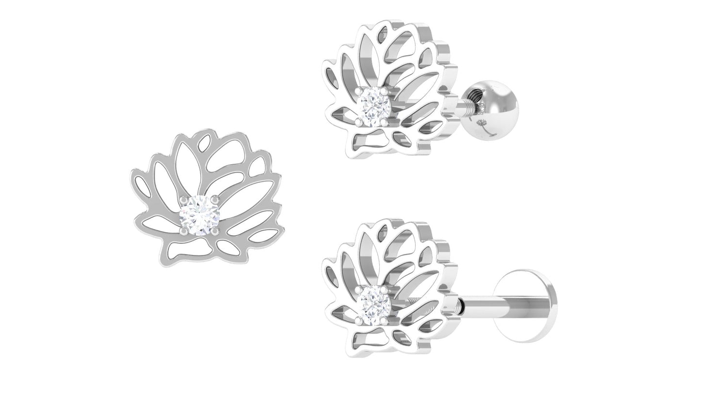Diamond Lotus Flower Earring for Conch Piercing
