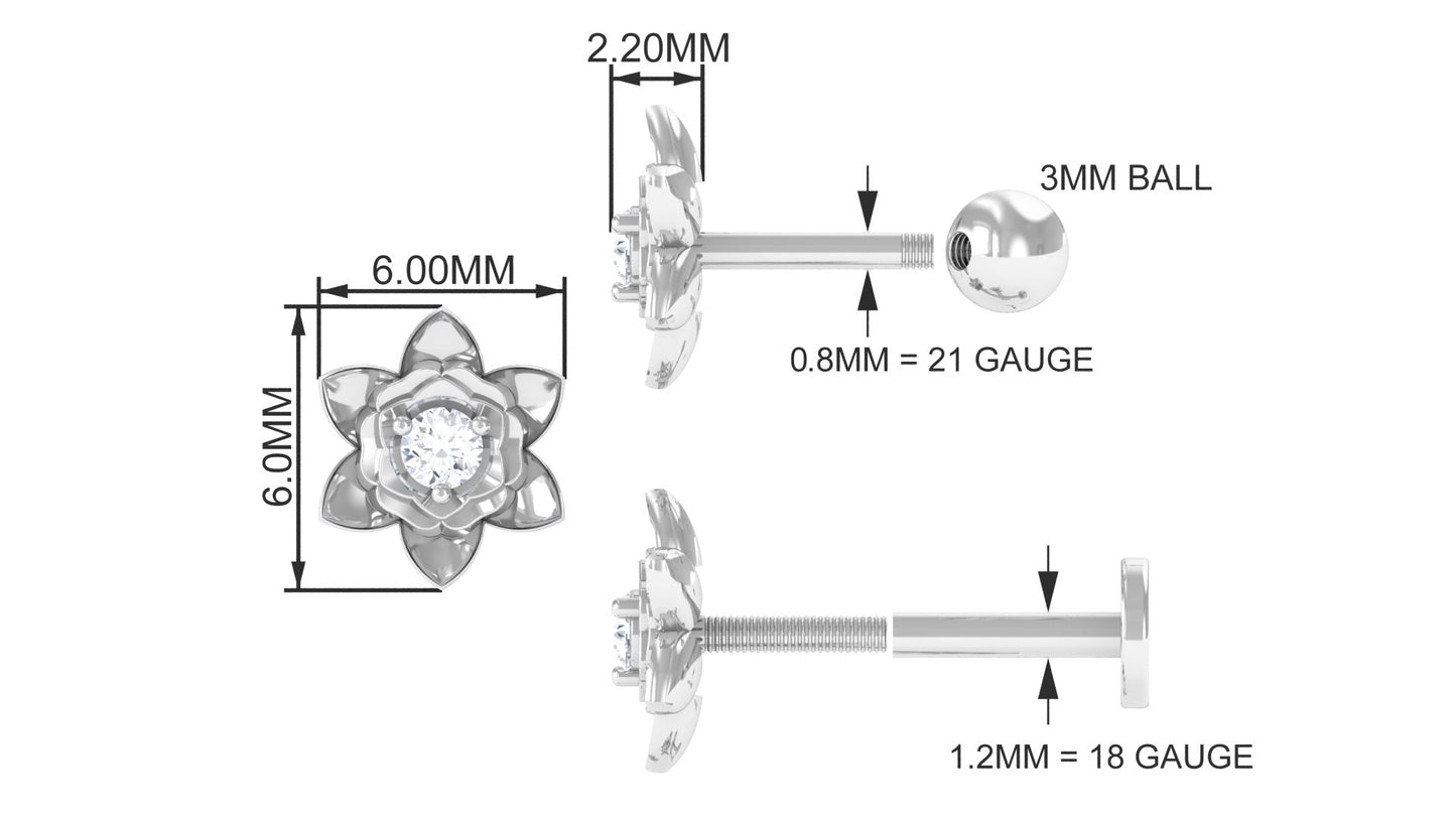 Diamond Lotus Flower Earring for Helix Piercing