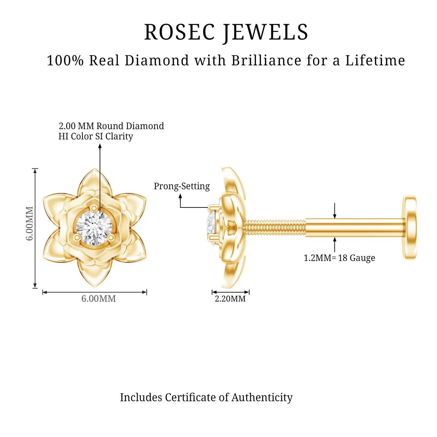 Diamond Lotus Flower Earring for Helix Piercing
