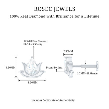 Pear Shape Diamond Lotus Cartilage Earring