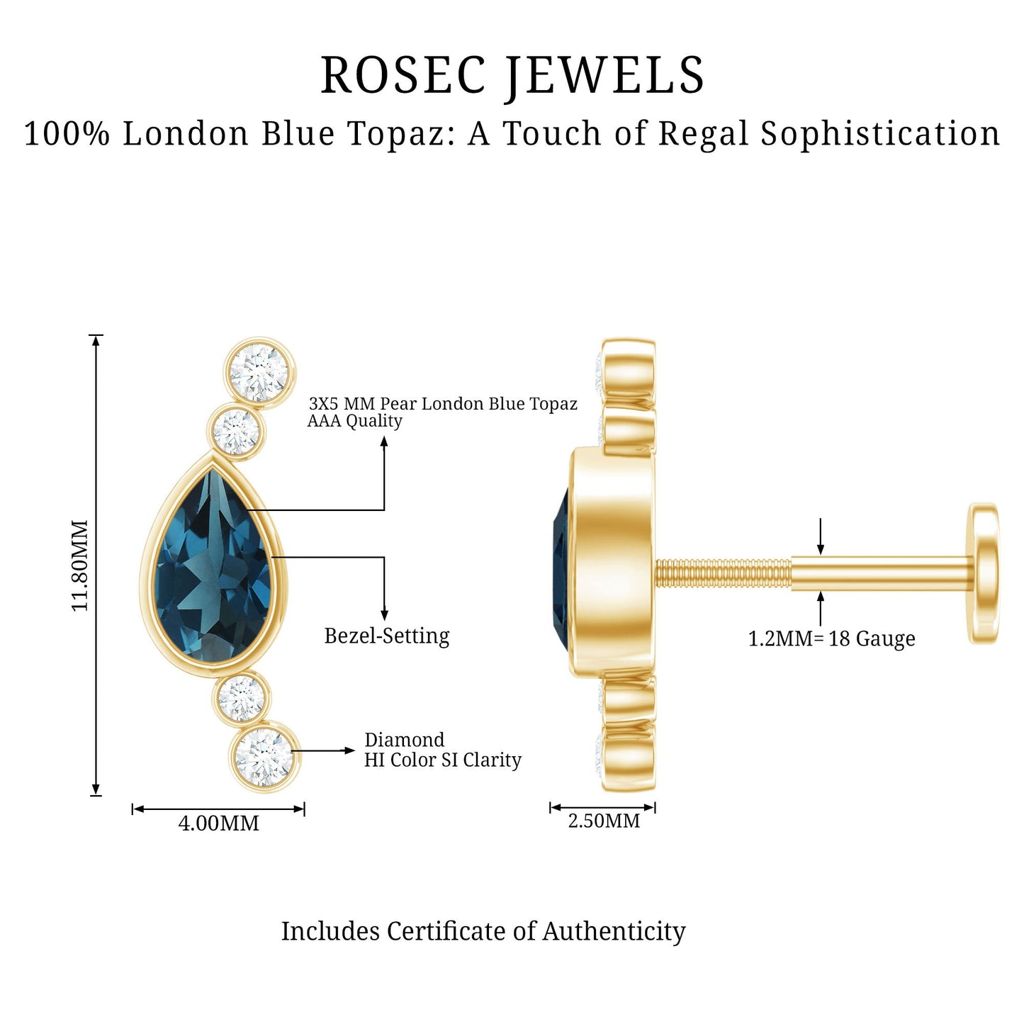 London Blue Topaz Ear Crawler Earring with Diamond