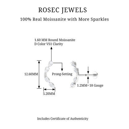 Certified Moissanite Curved Helix Earring for Her