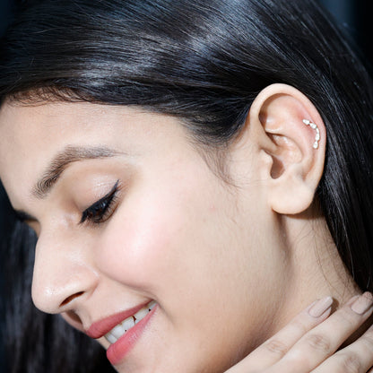 Certified Moissanite Curved Helix Earring for Her