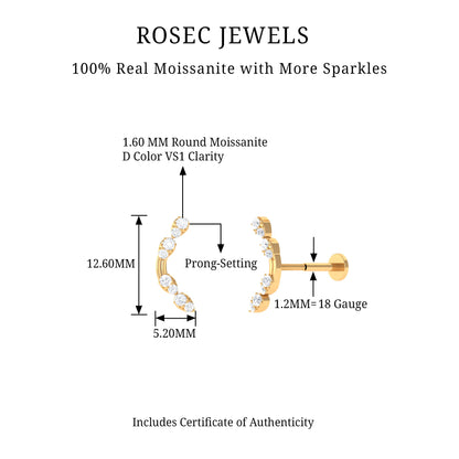 Certified Moissanite Curved Helix Earring for Her