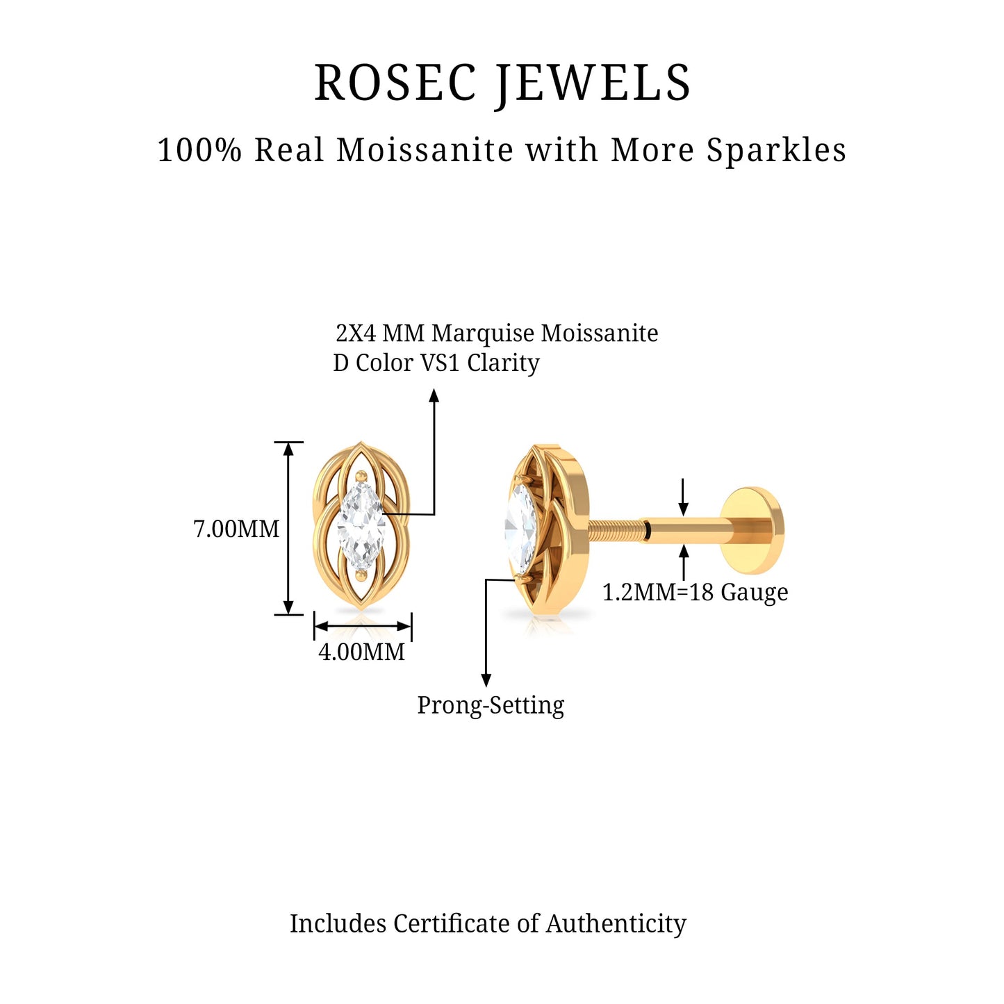 Minimal Marquise Cut Moissanite Cartilage Earring
