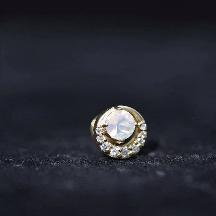 Ethiopian Opal and Diamond Circle Cartilage Earring