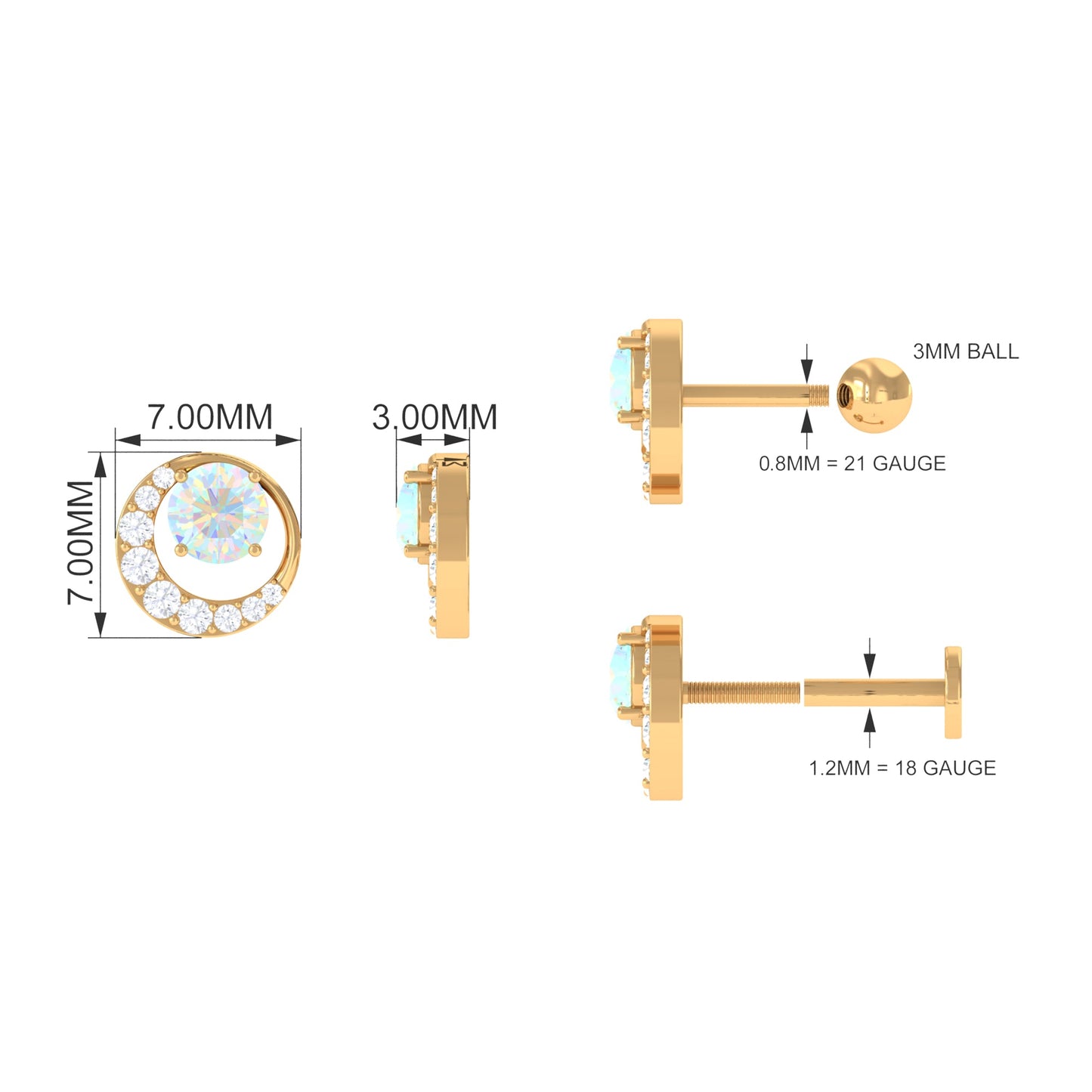 Ethiopian Opal and Diamond Circle Cartilage Earring
