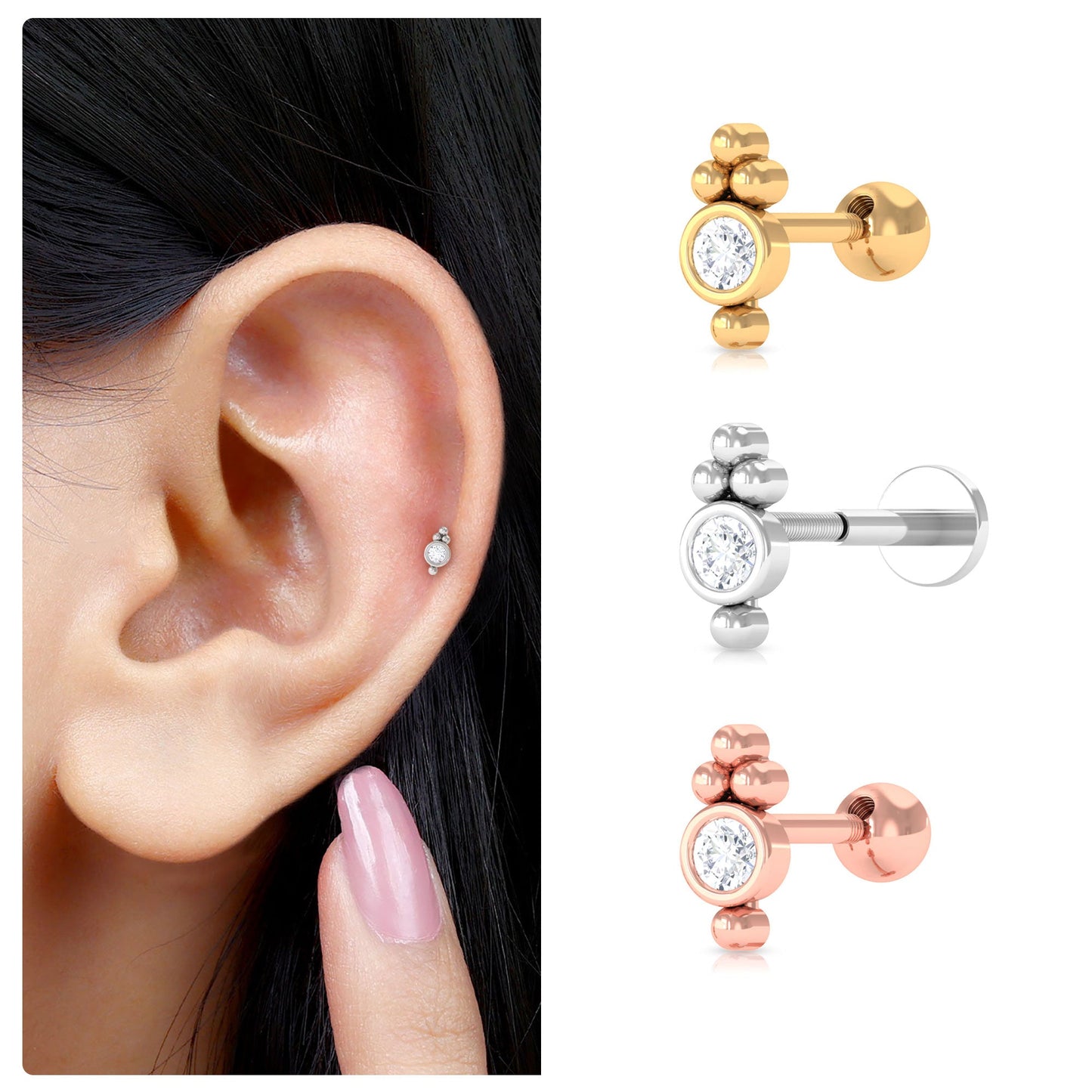 Dainty Diamond Beaded Conch Earring