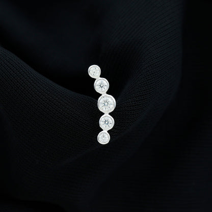 Bezel Set Round Moissanite Curved Crawler Earring