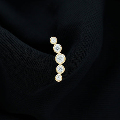 Bezel Set Round Moissanite Curved Crawler Earring