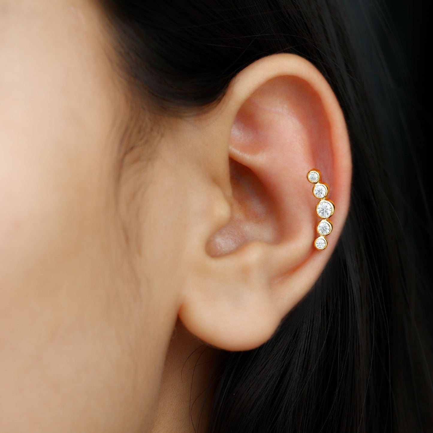 Bezel Set Round Moissanite Curved Crawler Earring