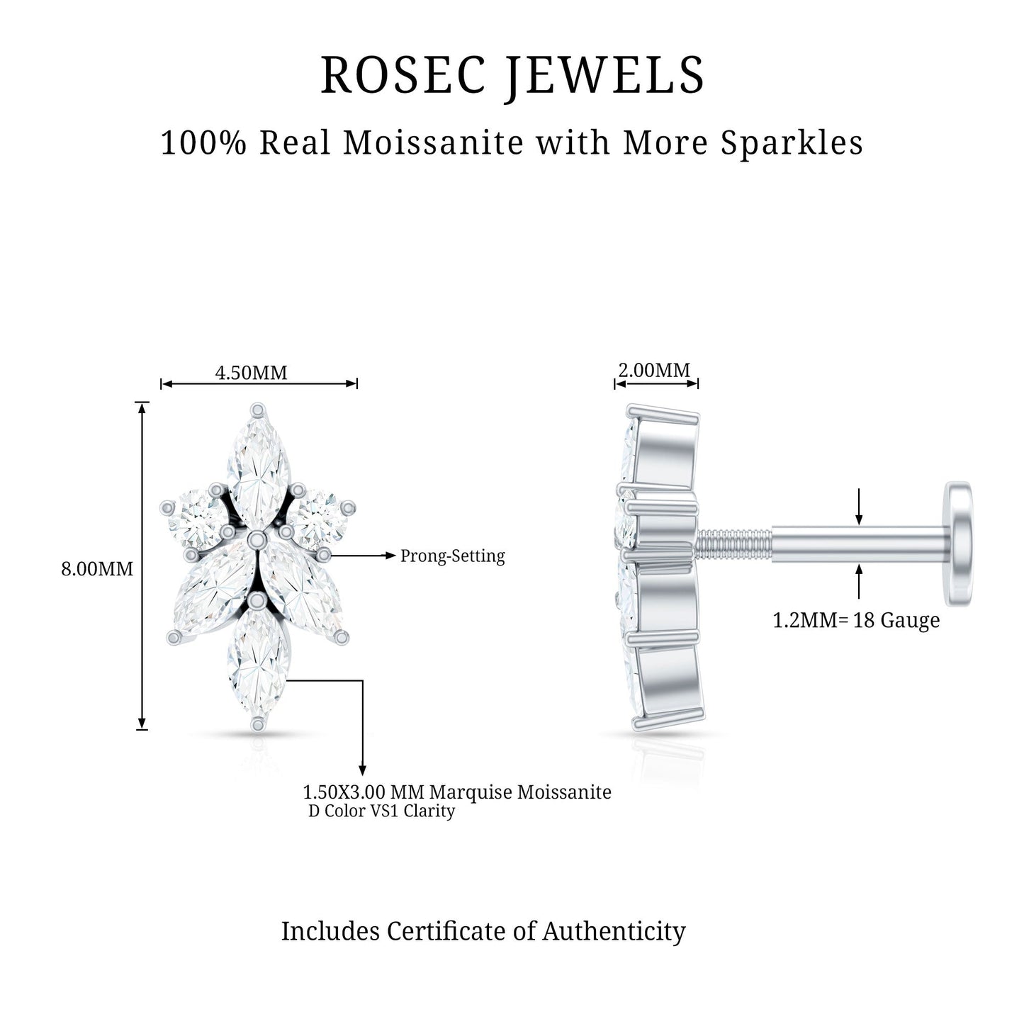 Marquise and Round Moissanite Cluster Floral Earring