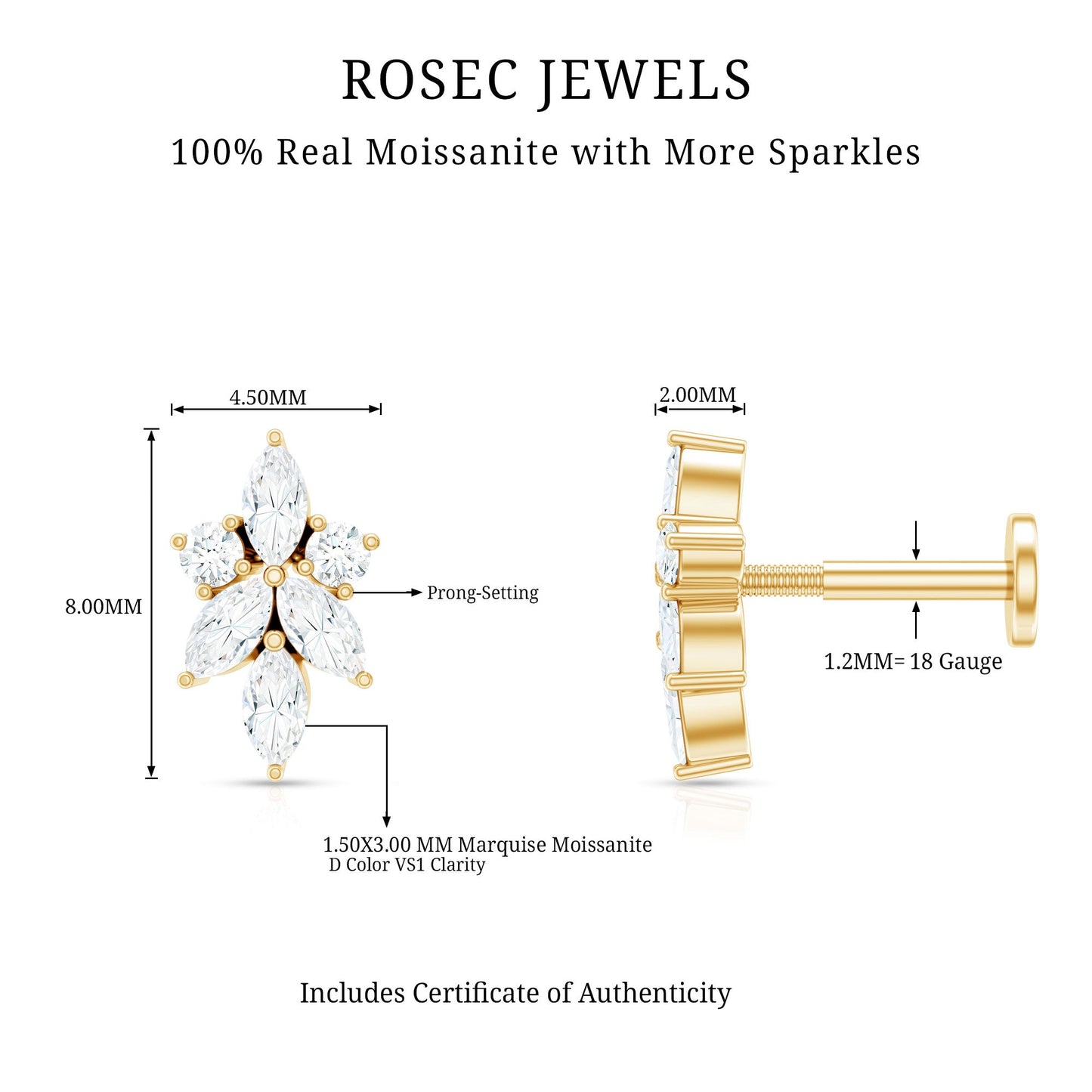 Marquise and Round Moissanite Cluster Floral Earring