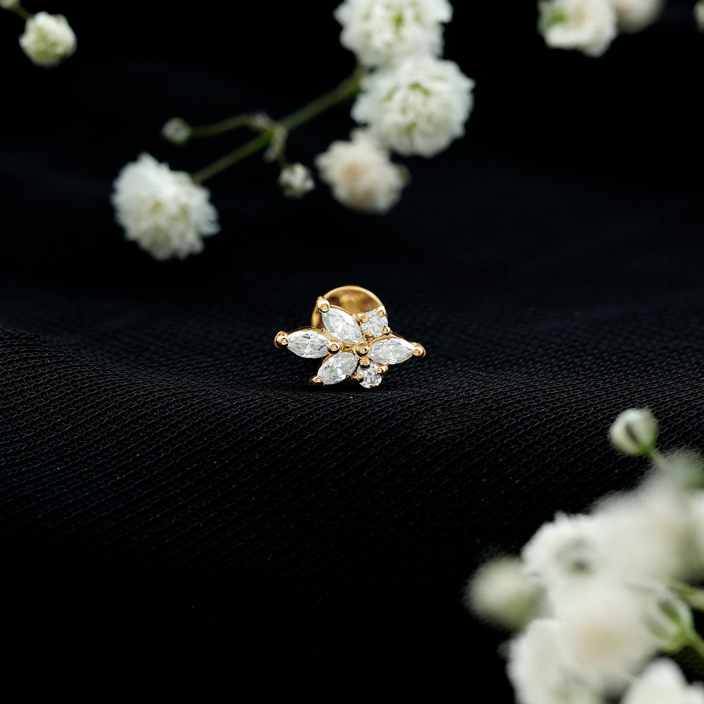 Marquise and Round Moissanite Cluster Floral Earring