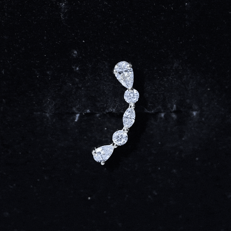Certified Moissanite Curved Crawler Earring for Helix Piercing