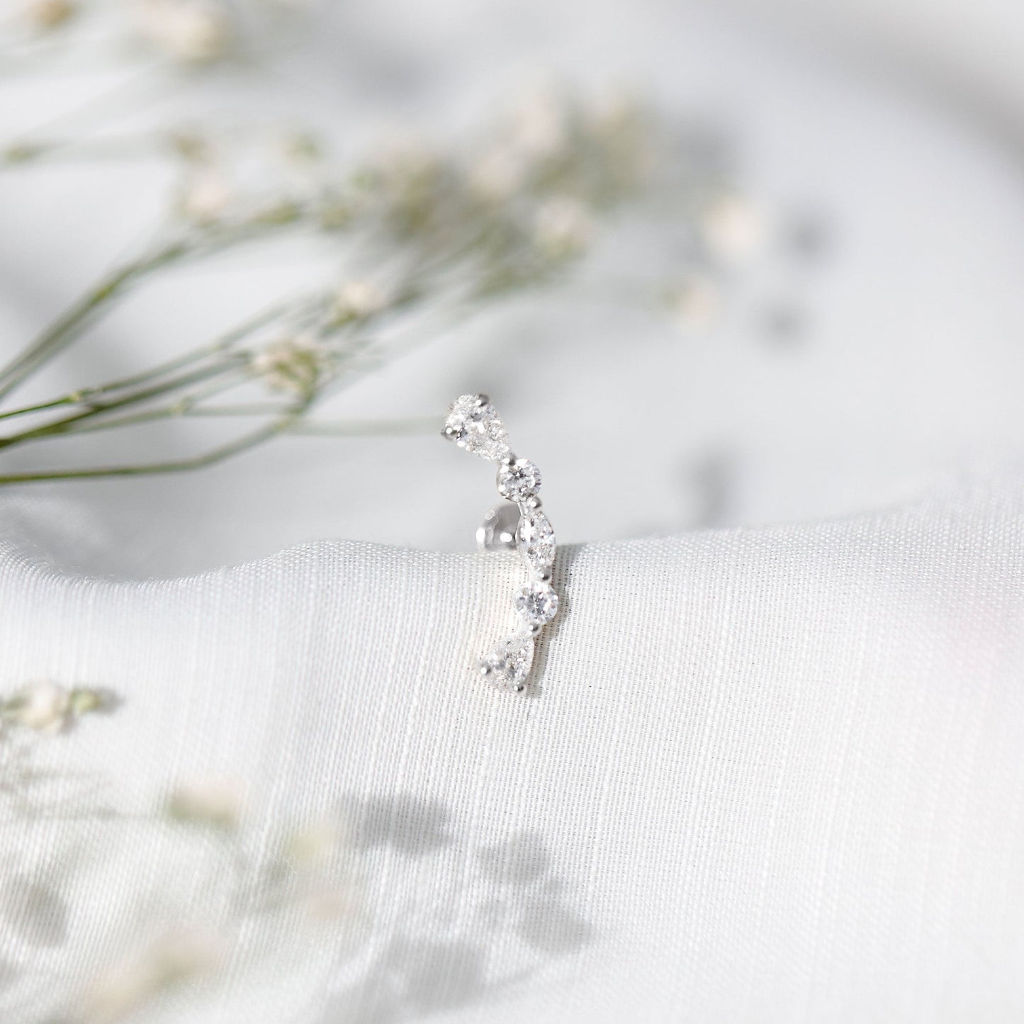 Certified Moissanite Curved Crawler Earring for Helix Piercing
