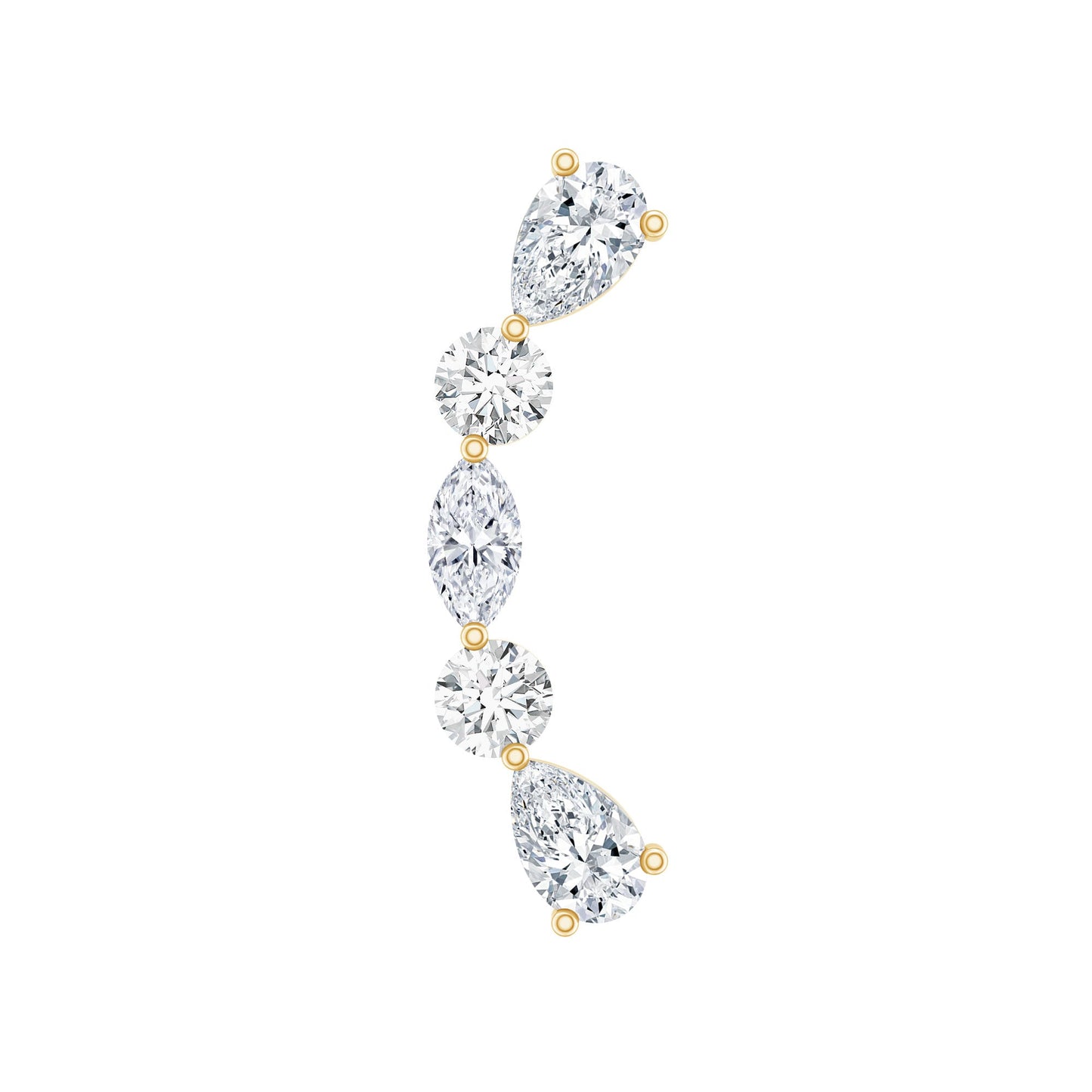 Certified Moissanite Curved Crawler Earring for Helix Piercing