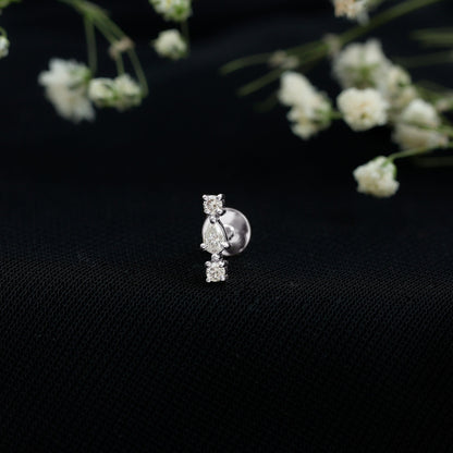 Natural Three Diamond Cartilage Earring with Flat Back