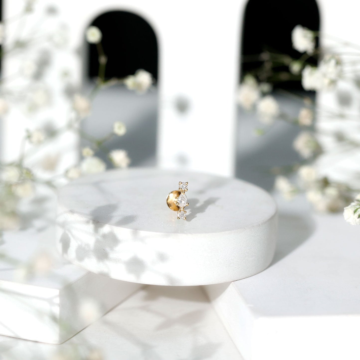 Natural Three Diamond Cartilage Earring with Flat Back