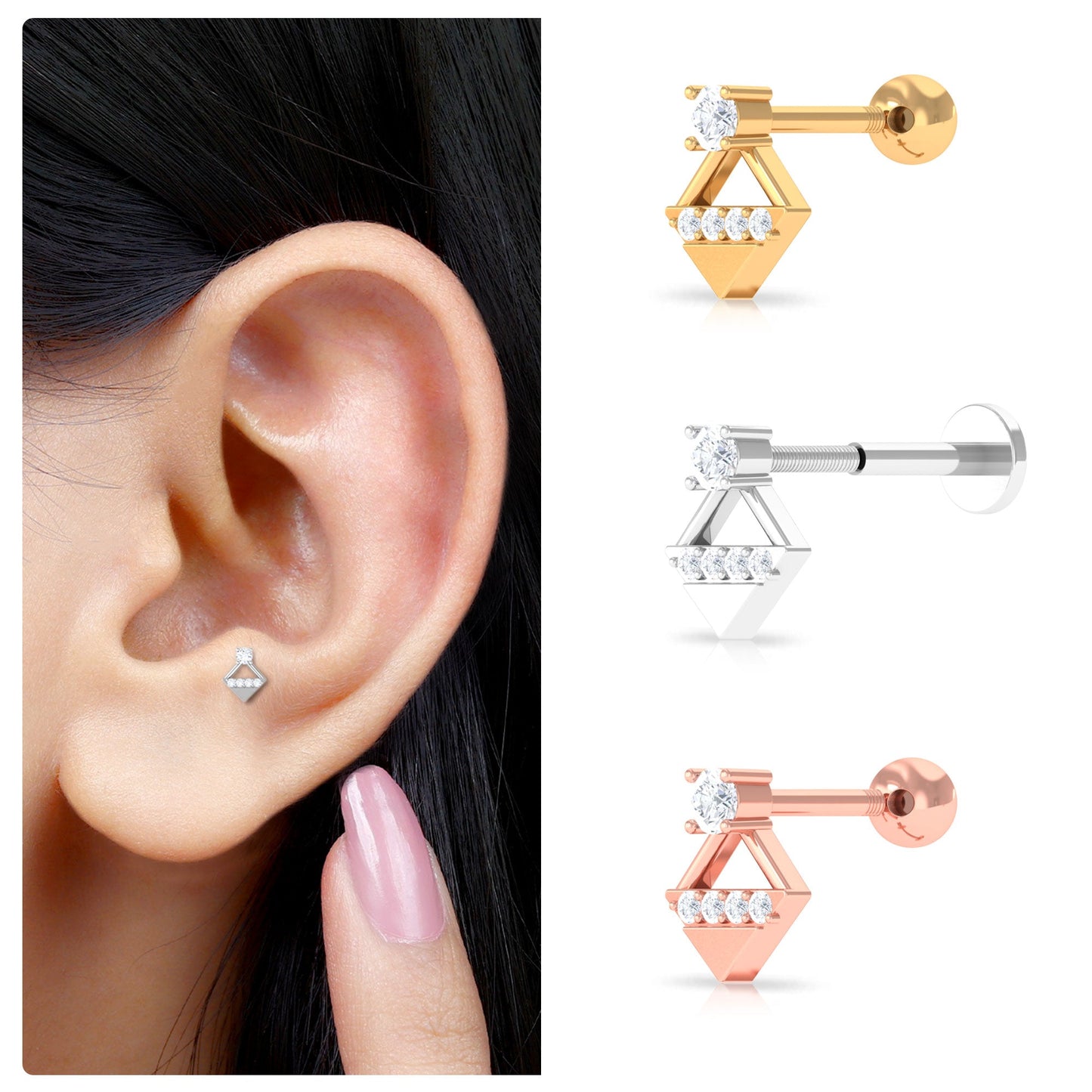 Unique Diamond Geometric Tragus Earring