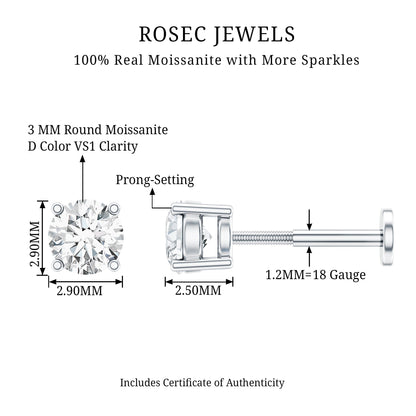 Tiny Round Moissanite Conch Earring with Flat Back