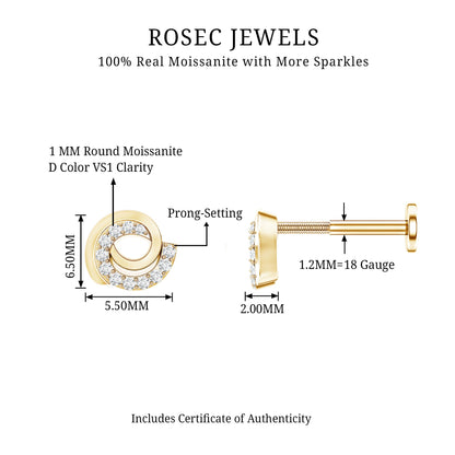 Moissanite Swirl Earring for Second Hole Piercing