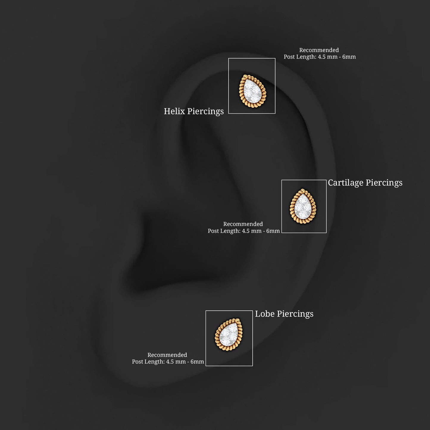 Real Diamond Teardrop Helix Earring with Twisted Rope Frame