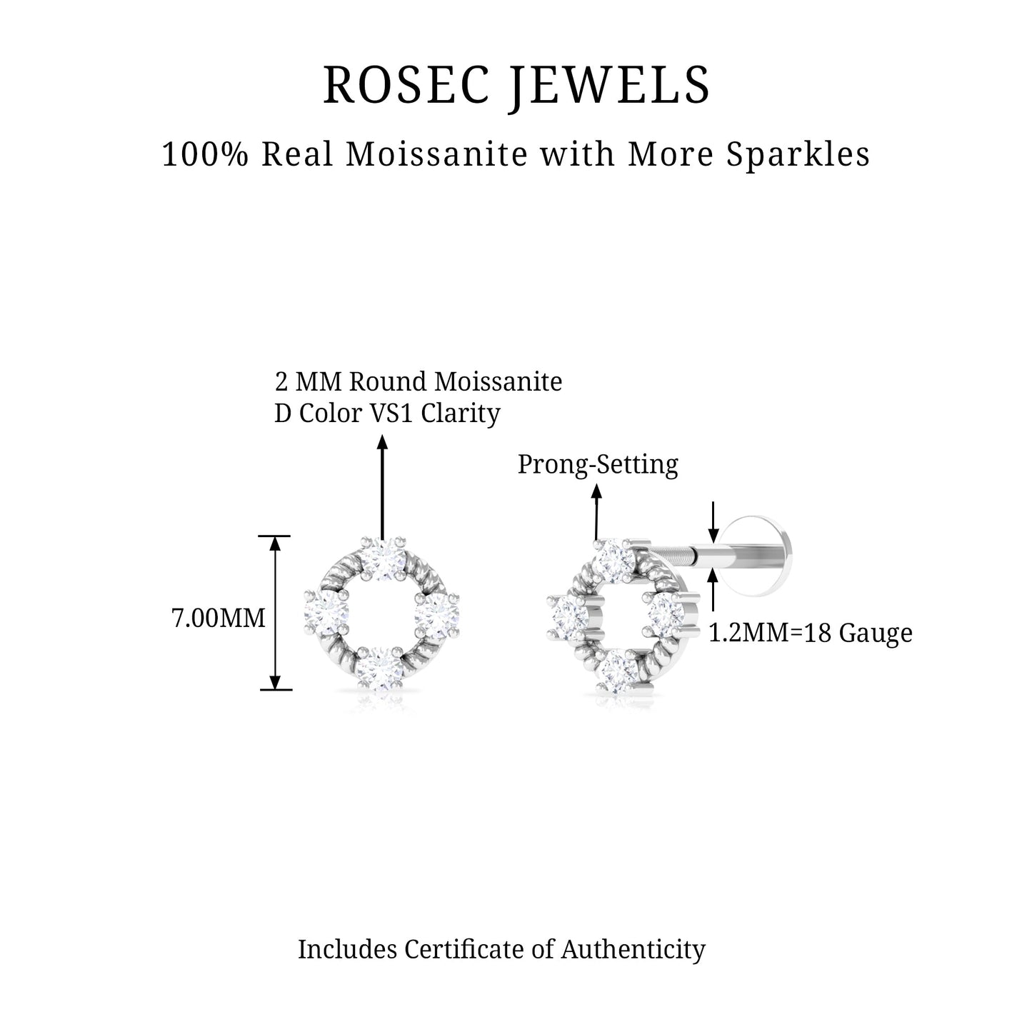 Certified Moissanite Circle Helix Earring with Twisted Rope