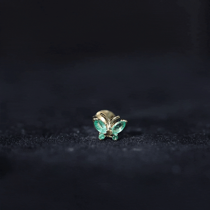 Natural Emerald Butterfly Earring for Cartilage Piercing
