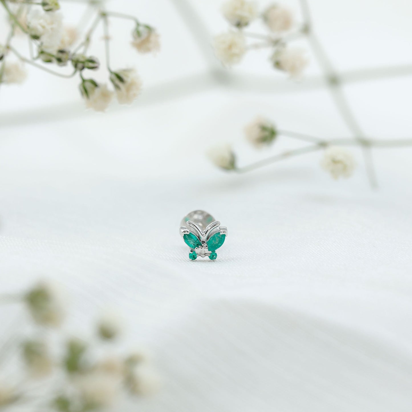 Natural Emerald Butterfly Earring for Cartilage Piercing
