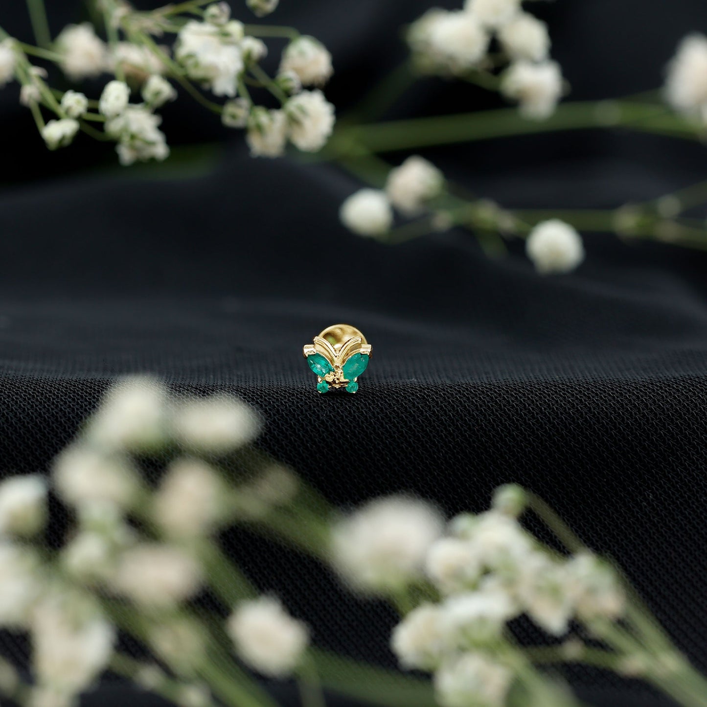 Natural Emerald Butterfly Earring for Cartilage Piercing