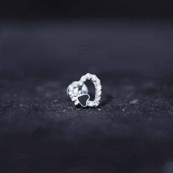 Certified Moissanite Paw and Heart Cartilage Earring with Enamel