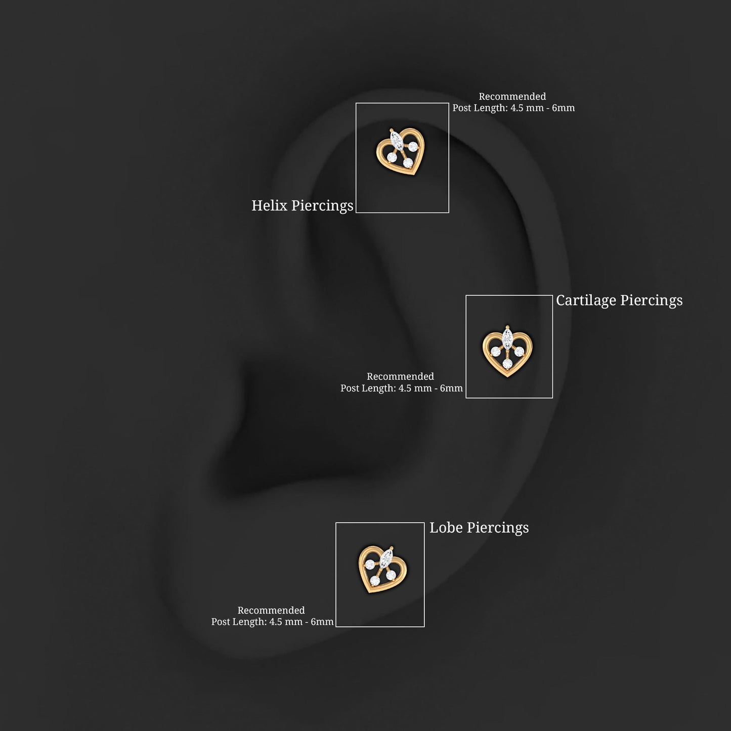 Genuine Diamond Heart Earring for Cartilage Piercing