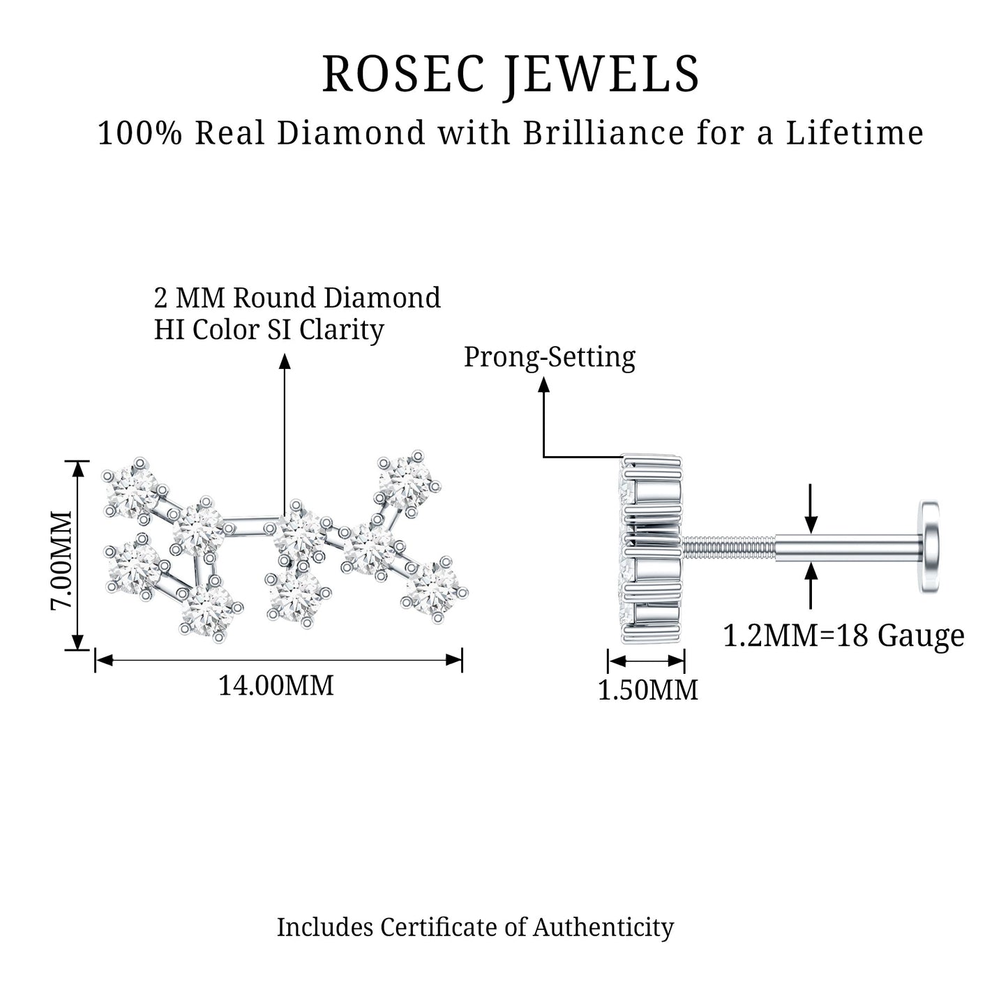 Diamond Sagittarius Zodiac Earring for Helix Piercing