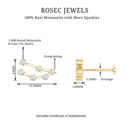 Certified Moissanite Capricorn Zodiac Ear Crawler Earring