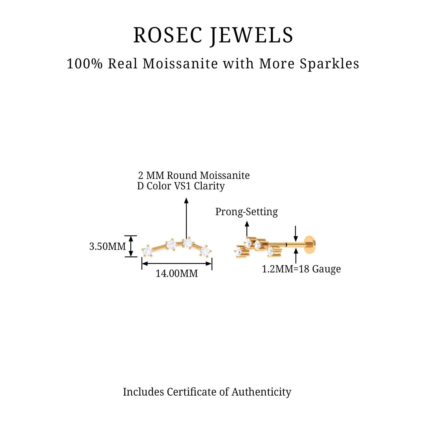 Moissanite Ear Climber Aquarius Earring