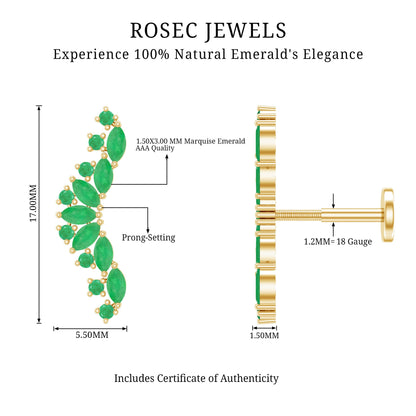 Natural Marquise Emerald Crawler Cartilage Earring