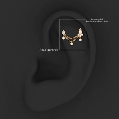 Certified Moissanite Double Chain Earring for Helix Piercing