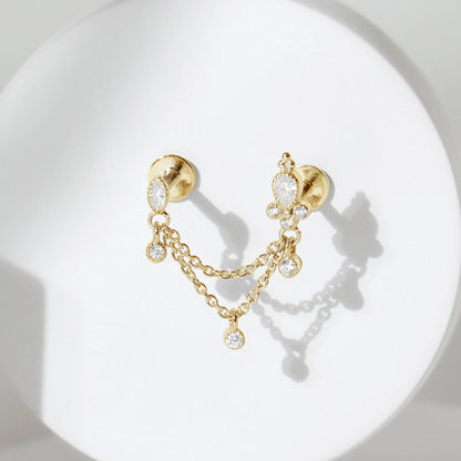 Certified Moissanite Double Chain Earring for Helix Piercing