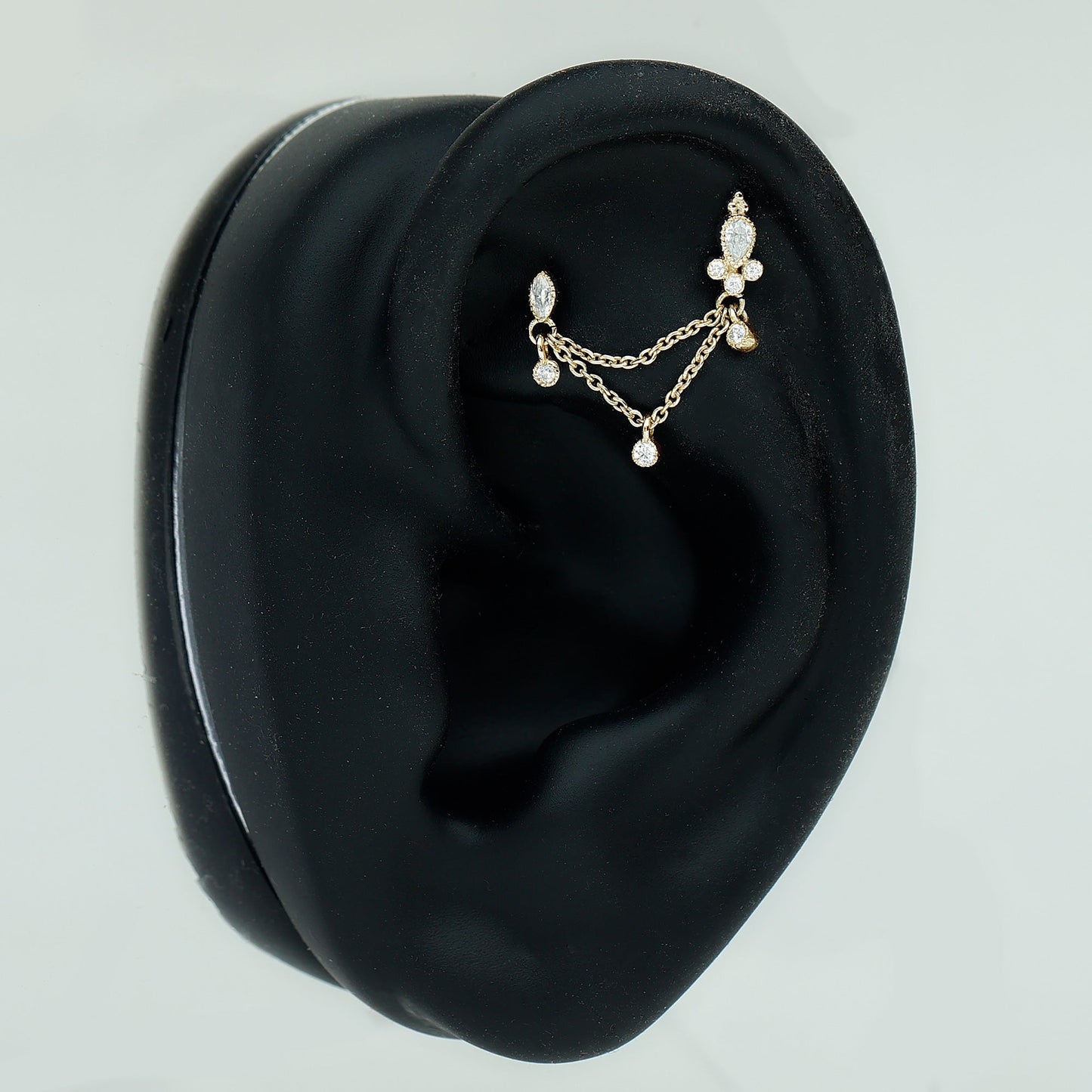 Certified Moissanite Double Chain Earring for Helix Piercing