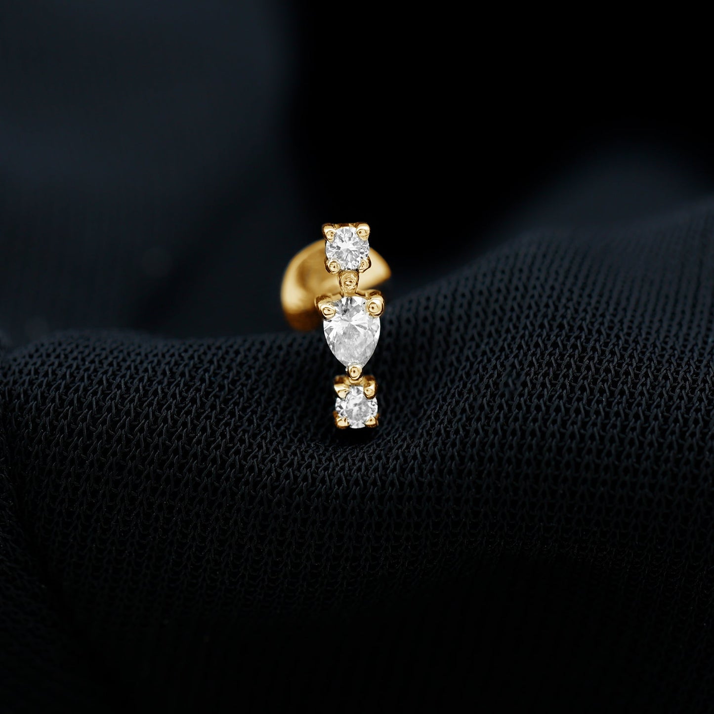 Certified Moissanite 3 Stone Tragus Earring