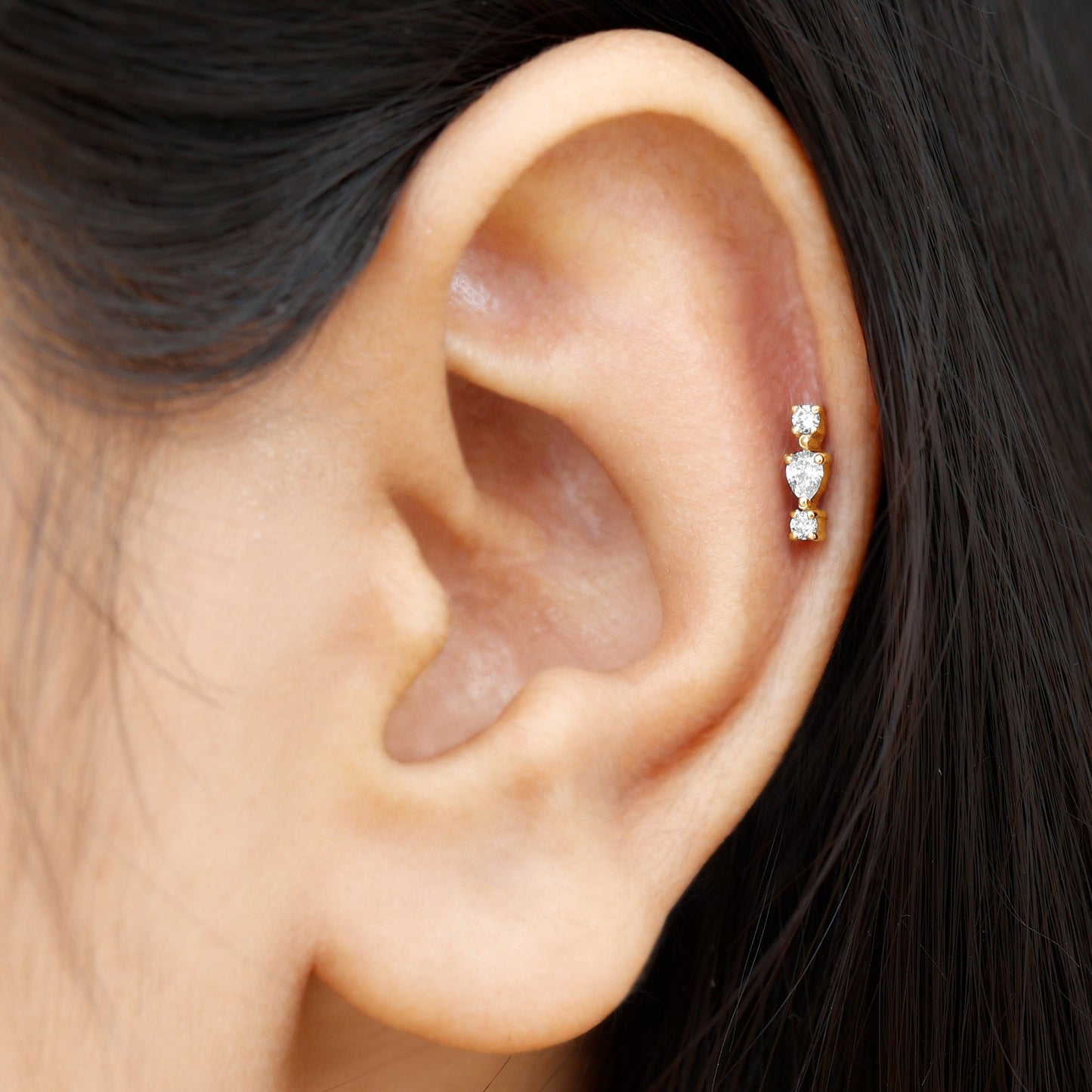 Certified Moissanite 3 Stone Tragus Earring